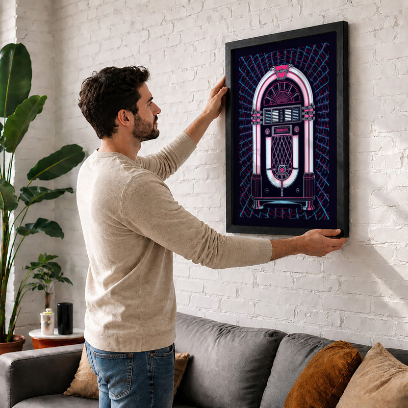 Neon Jukebox Retro - Framed Print, A2 - 59.4 x 42.0 cm, Unframed