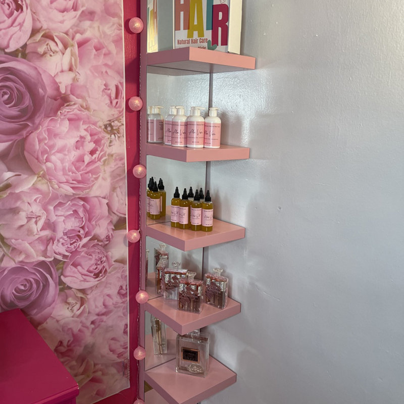 SlayStation Natalie Mirrored Column Display Shelves with Anti Tipping Bracket, Mirrored Back Panel, Pink