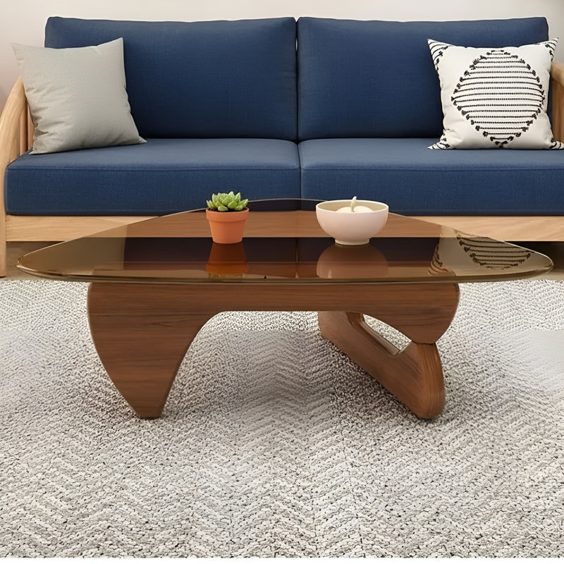 Modern Triangle Coffee Table With Solid Wood Base -walnut, Dark Walnut, Brown