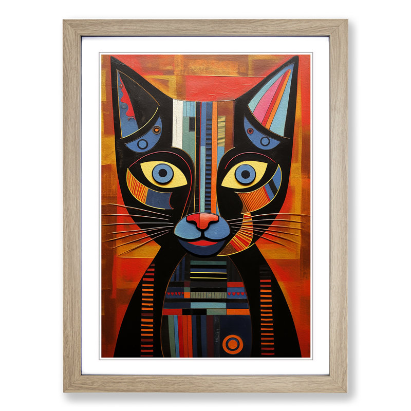 Egyptian Cat Constructivism No.3 - Framed Print, 64" H x 46" W x 2" D, Oak