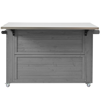 Grey Outdoor Kitchen Island With Foldable Stainless Top, Solid Fir Wood Storage Cart, Bottle Opener And Wheels by Arlmont & Co.