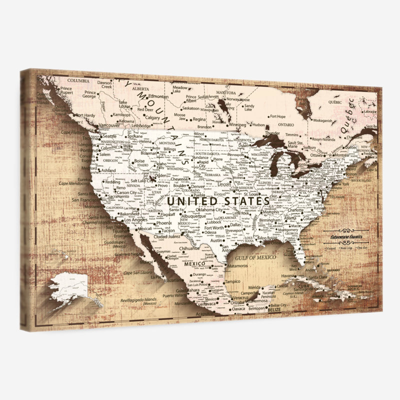 Push Pin USA Amrico sur bois I, H 20 po x l 30 po