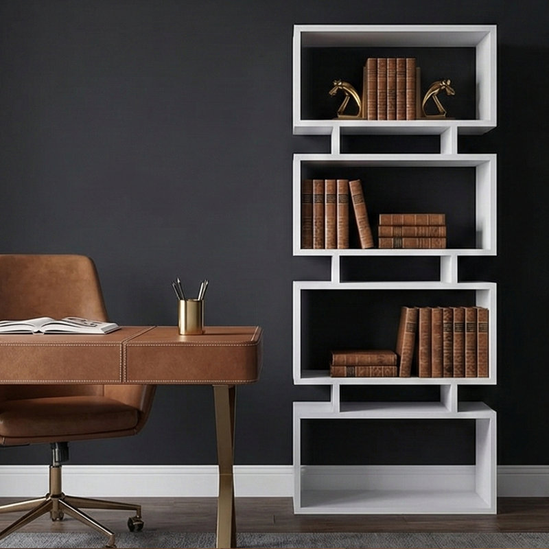 Gurveer Geometric Bookcase, White