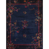 Antique Art Deco Chinese Floral Blue Navy 1920s Rug