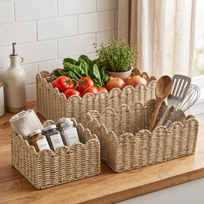 Paniers en osier, paniers de rangement tissés à la main avec poignées intégrées, paniers à tablettes en corde de papier pour l'organisation et la décoration