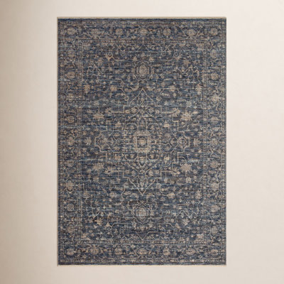 Sorrento Oriental Machine Made Power Loom Polyester Area Rug in Blue