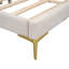 Lit de jour double avec revêtement beige, tête de lit, accoudoirs et pieds robustes - Tête de lit élégante et polyvalente, confortable-140651974