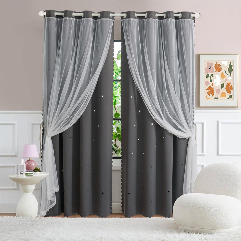 Rikki Blackout Curtain Pair, Charcoal Gray, 63" W x 72" L
