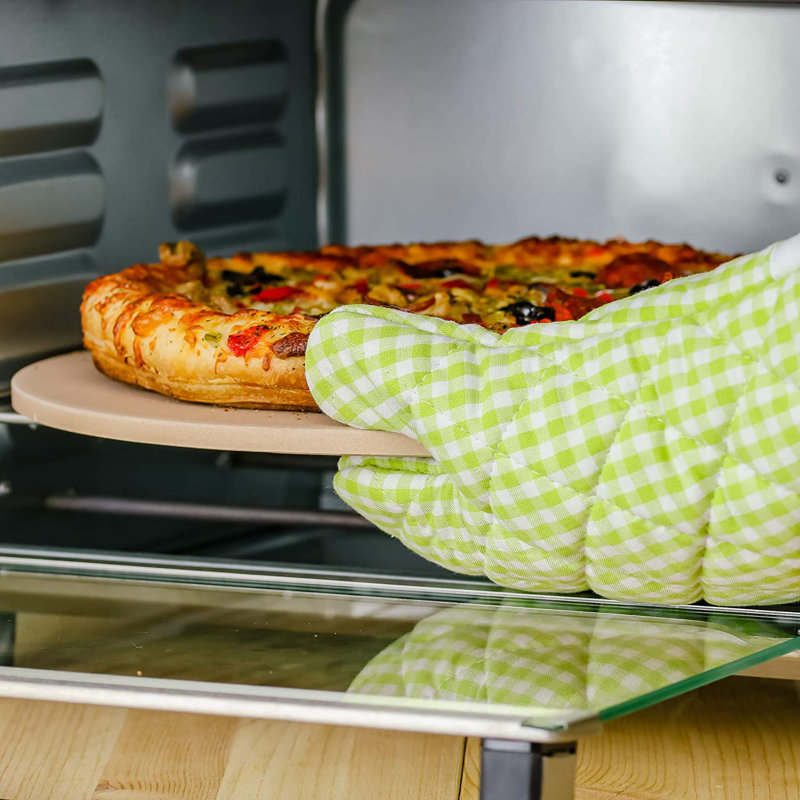 Beige Ceramic 13 Inch Pizza Stone Set with Cutter and Rack