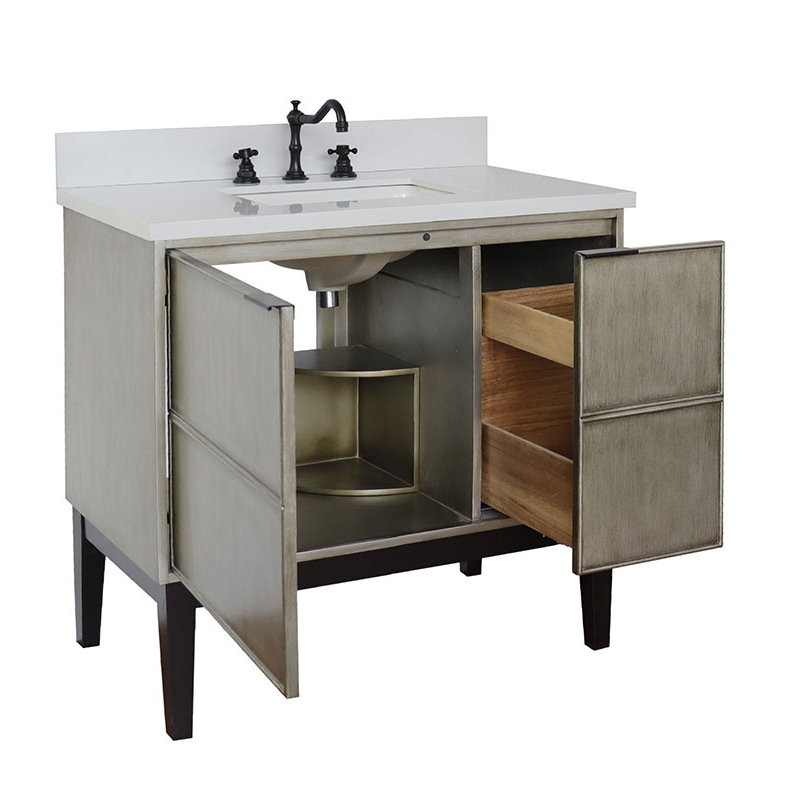 37'' Single Bathroom Vanity with Stone Top, White Quartz