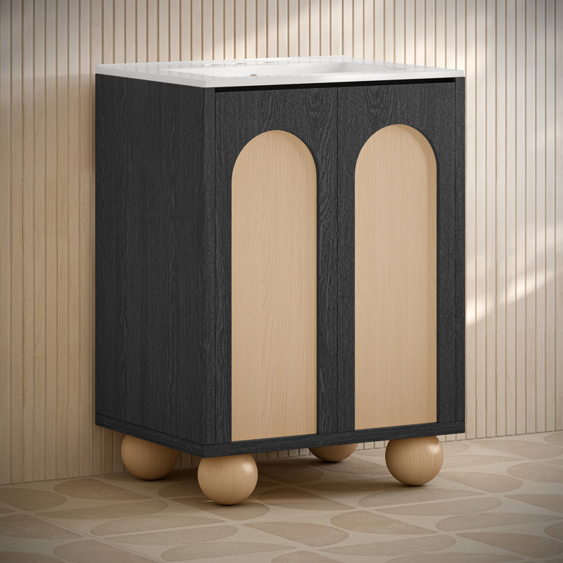 Plaisir II 24" Freestanding Bathroom Vanity In Oak 3-Hole Centerset Sink Top, Black Oak, White