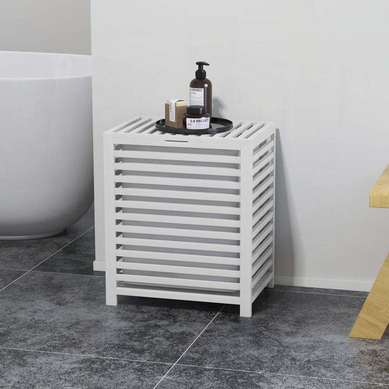 Panier à linge en bambou avec couvercle, panier à linge avec sac doublure amovible, Blanc