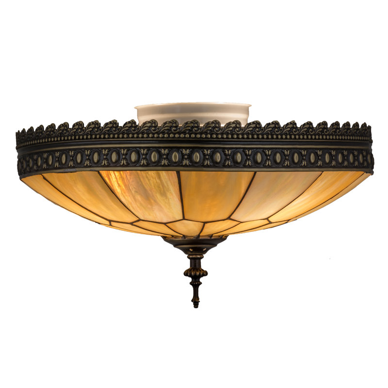 Vincent 3 - Light Flush Mount, 8" H x 15" W x 15" D, Bai Craftsman Brown Highlighted, Beige Iridescent