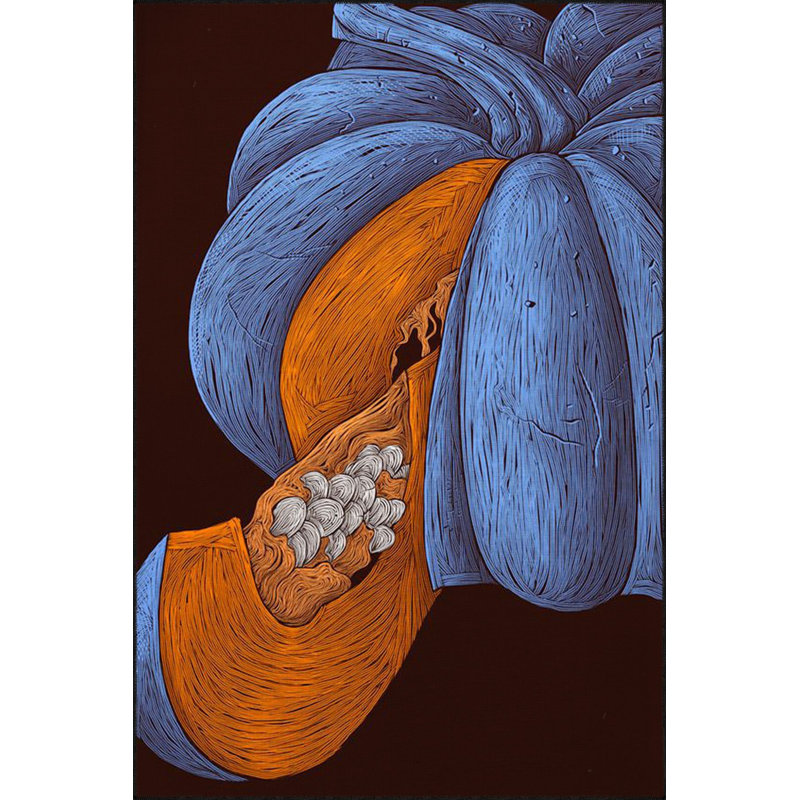 Tapis décoratif bleu à motif de citrouille lavable à la machine, Rectangle 5 pi 1 po x 7 pi 7 po 