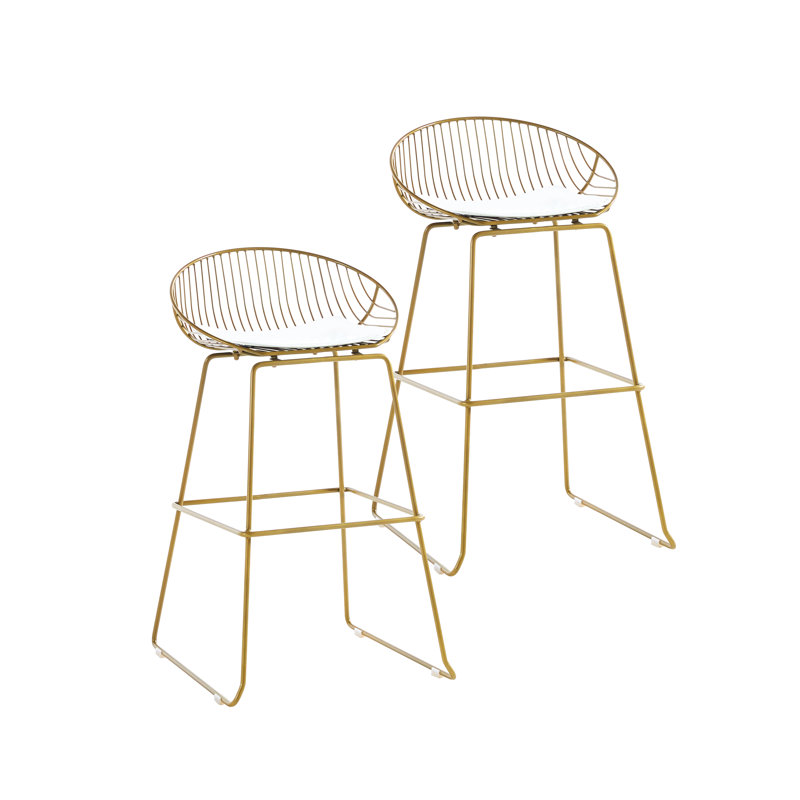 29.53" Iron Wire Bar Stools with PU Leather Seat Pad, Gold