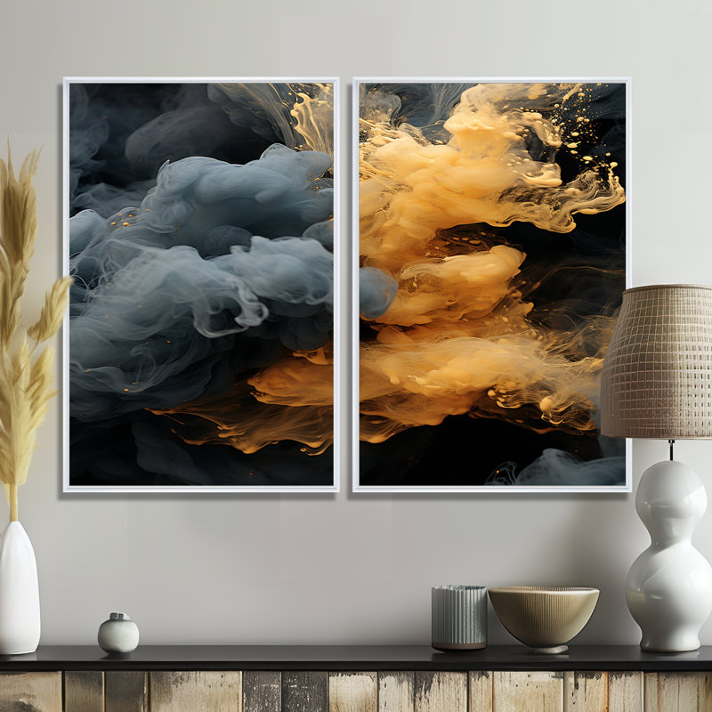 Éclat de gris polaire gris et orange I - Blanc, reproduction d'art moderne sur toile, 2 pièces, H 36 po x l 48 po, Blanc
