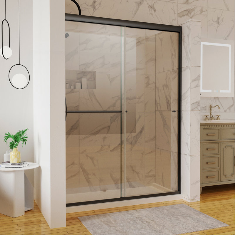 50In. -54 In. X 72 In. Traditional Sliding Shower Door In Matte Black With Clear Glass