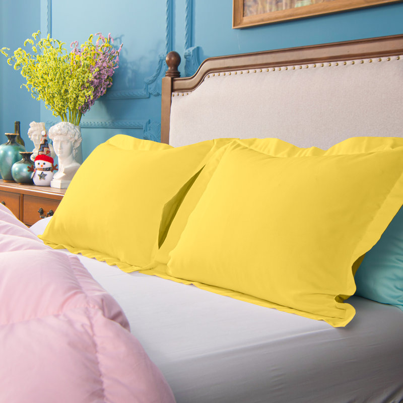 Bed Pillow Shams, 1800 Brushed Microfiber Oxford Pillowcases - NTBAY, Yellow, 20" x 30"