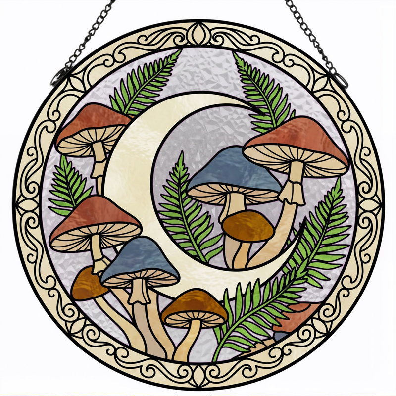 Panneau de vitrail en forme de fougère champignon, H 12 po, H 12 po
