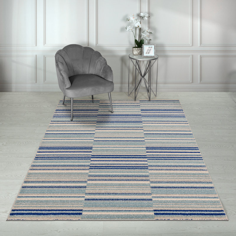 Donnavan Striped Blue Area Rug, Rectangle 160 x 230cm