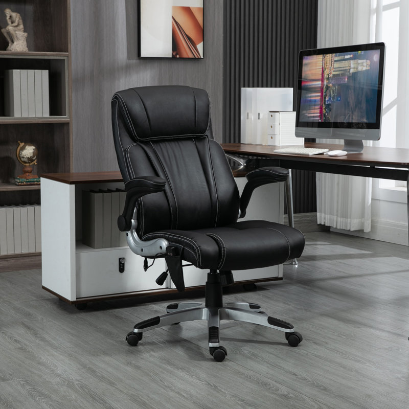 Fauteuil de bureau de direction avec 6 points de vibration, fauteuil de bureau chauffant en similicuir avec accoudoirs rabattables, hauteur réglable, roue pivotante