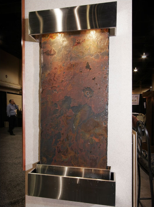 Cascade Springs Natural Stone Fountain with Light, Stainless Steel, Rajah (multi-color), Square