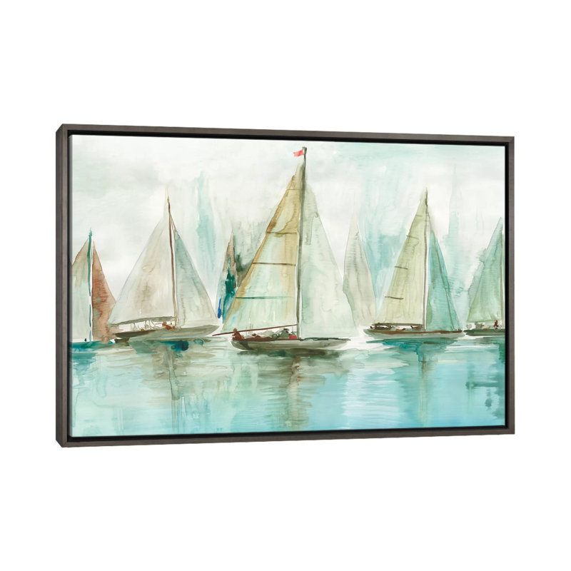 "Blue voiliers I" par Allison Pearce, reproduction d’art, H 18 po x l 26 po x P 1,5 po, Cadre en bois rustique foncé