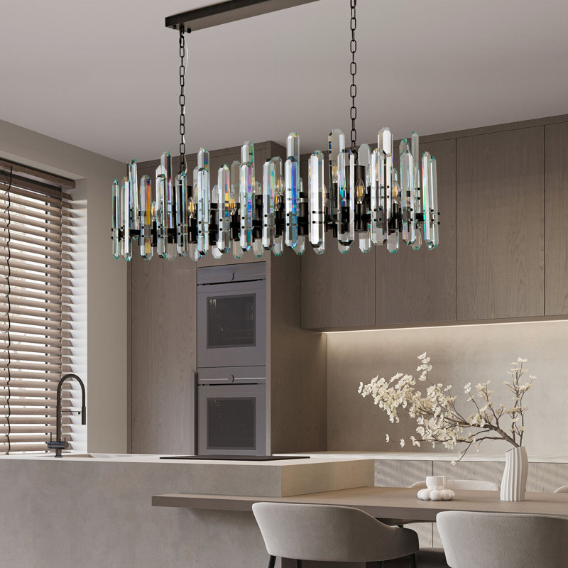  Modern Luxury Crystal Chandelier, Satin Black
