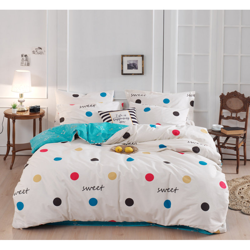Ensemble de housse de couette 100% coton crème / bleu / jaune / rose / brun Flechia
