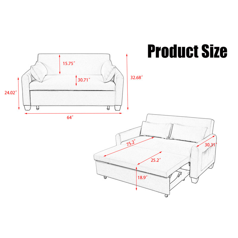 63 Inch Loveseats Sofa Bed, Beige