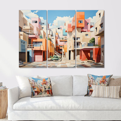 Minimalisme multicolore, cubes, bâtiment collégial I - ensemble collégial d'art sur toile
