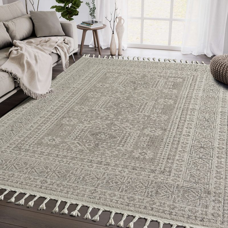 Tapis abstrait beige et brun, Rectangle 5 pi 3 po x 7 pi 6 po