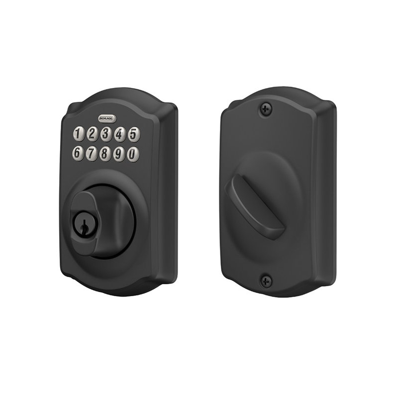 Schlage Keypad Deadbolt with Camelot Trim, Matte Black, Yes