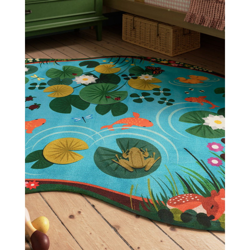 Momeni Playground Pond Blue Kid Rug, Novelty 6' x 8'2"
