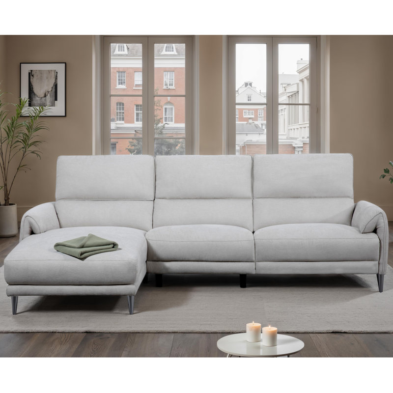 Canapé modulaire surdimensionné avec ports USB Baria, Chenille gris pâle, Orienté à gauche (vu de face)