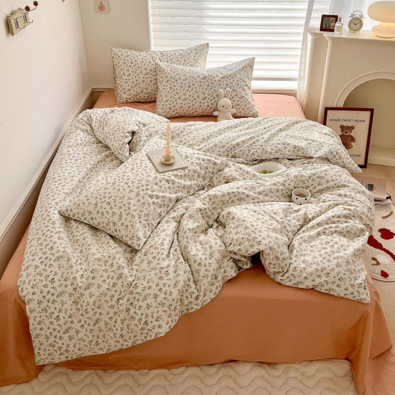 Ensemble de housse de couette en coton à imprimé floral, Multi floral 2, Housse de couette pour lit simple TG et 4 articles