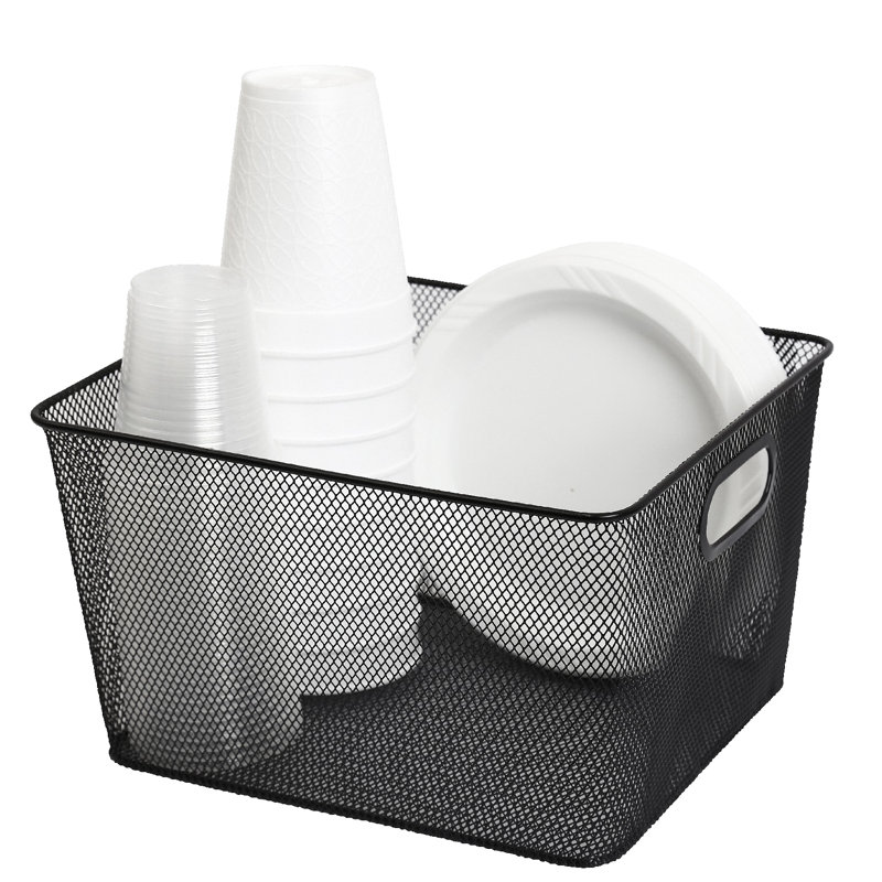 Black Stainless Steel Mesh Rectangular Storage Basket with Handles