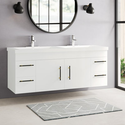 Romer 59"" Wall-Mounted Double Bathroom Vanity -  Wade LoganÂ®, E5B7C5062D734F818C2E2B94F424BDB9