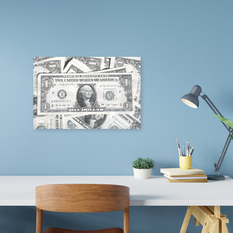 American Dollar Bills Contemporary Wall Art Print 1 Piece Wrapped Canvas Wall Art, 30.48cm H x 45.72cm W