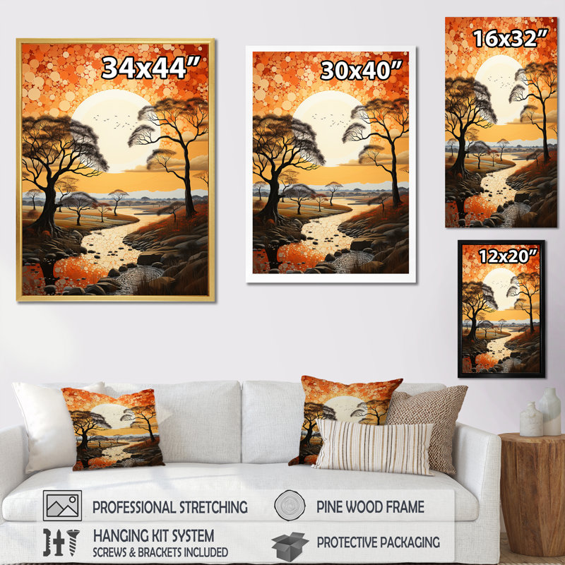 Baobab africain au coucher du soleil, Cadre simple blanc, H 40 po x l 30 po
