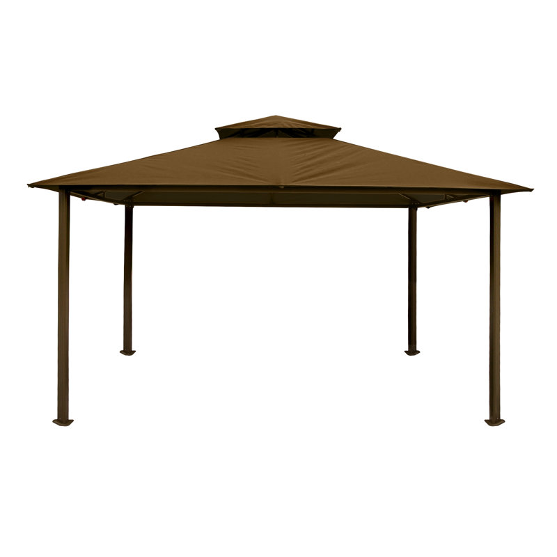 Kingsbury 11 Ft. W x 14 Ft. D Aluminum Patio Gazebo with Privacy Curtains and Mosquito Netting, Cocoa