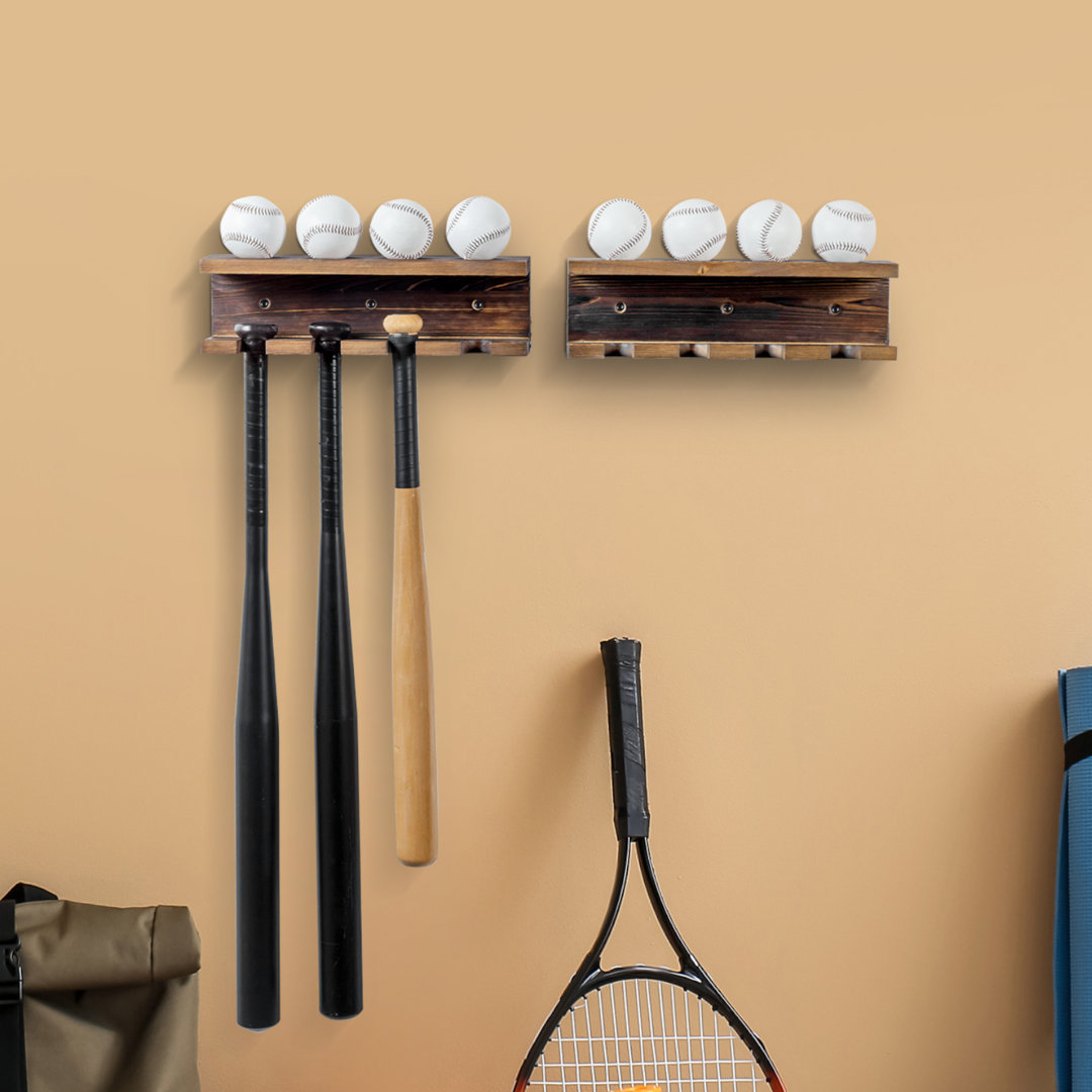 Atanasa Wall-Mounted Boy Room Baseball Bat Sport Rack (Set of 2) Millwood Pines