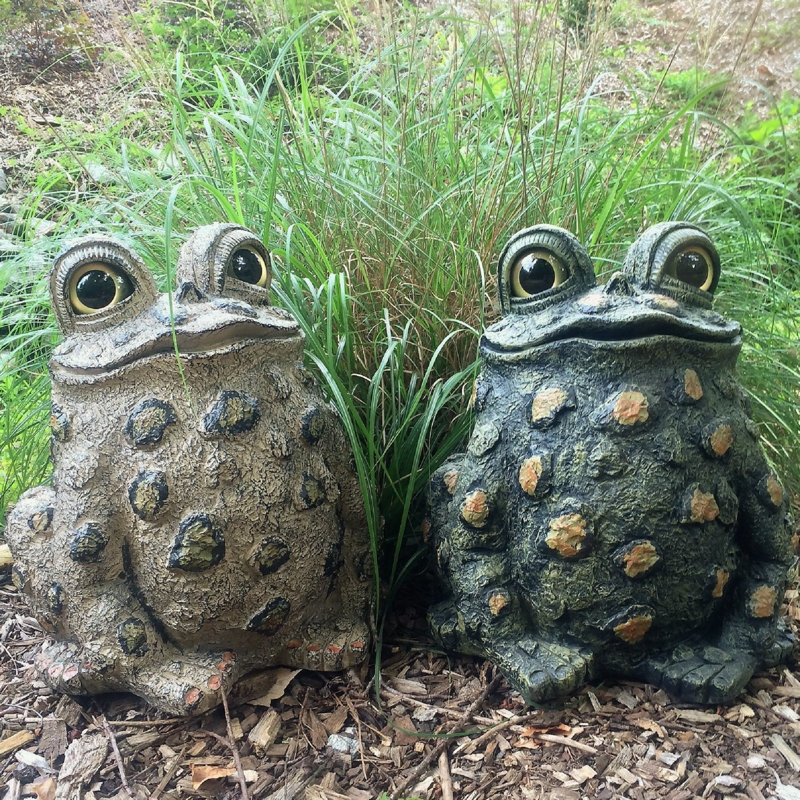 Statue de jardin fantaisiste crapaud «Stretch», H 9 po x l 9,75 po x P 6,75 po, Brun, 1