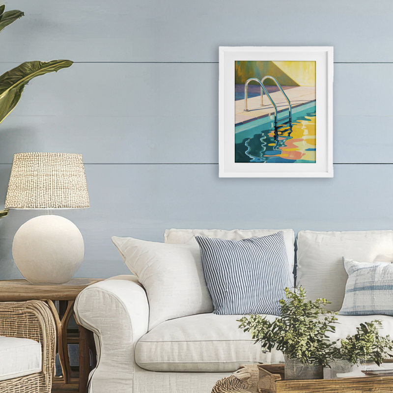 «Pool Ladder At Sunset», reproduction encadrée sous verre, design par Andreas Magnusson, H 21 po x l 17 po