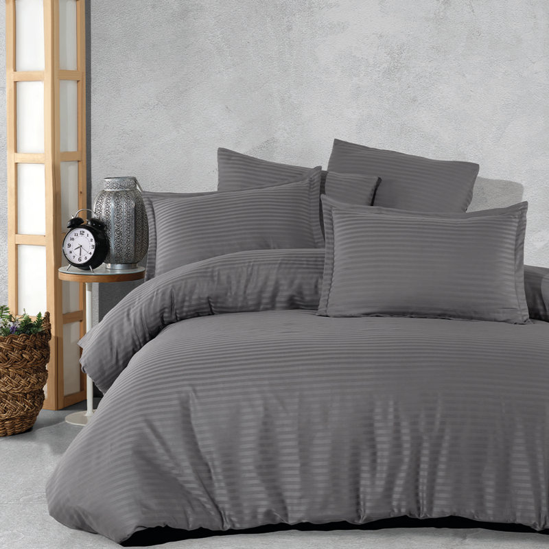 Via Bianco Jacquard Satin Duvet Cover Set - Satin Season King Set, 3-Piece Luxury Jacquard Bedding (Duvet Cover + 2 Matching Pillowcases)