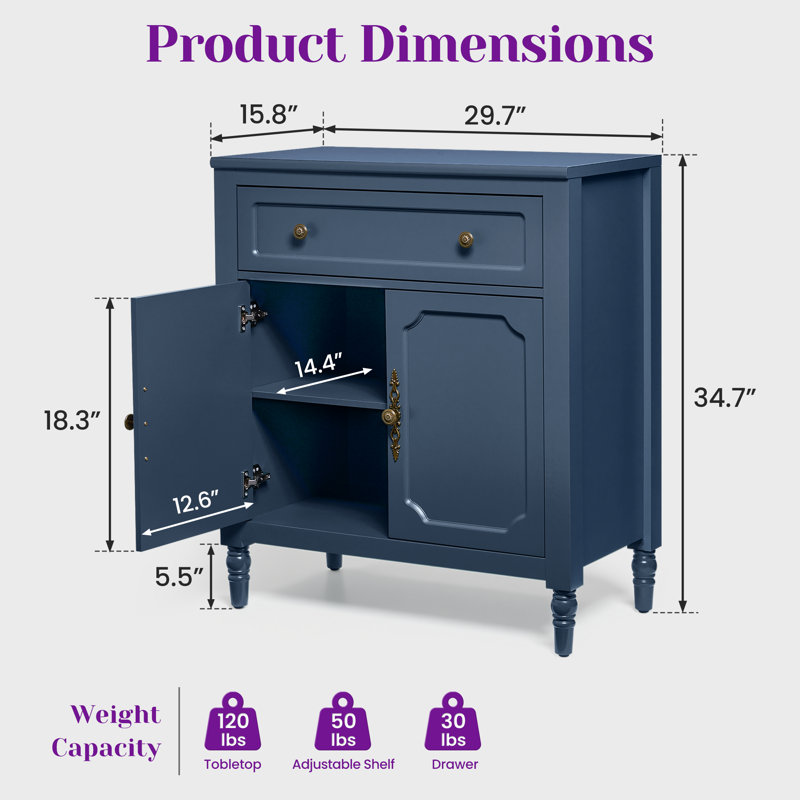 Buffet 33 "avec portes et tiroirs, Bleu