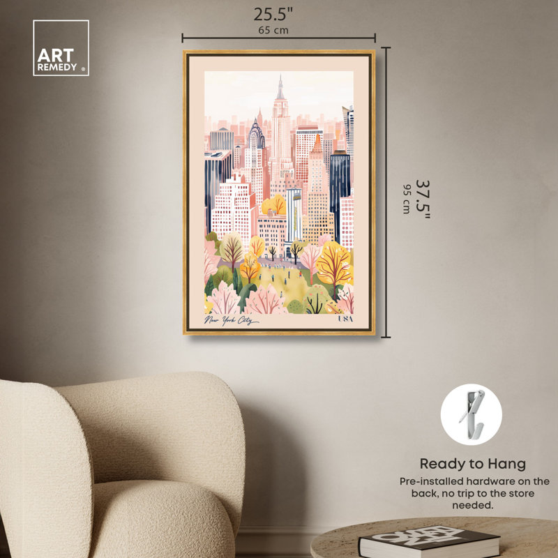 «Soft Spring New York Canvas», art de voyage par Art Remedy, Cadre doré, H 37 po x l 25 po