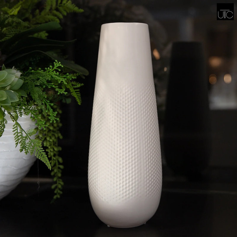 Falisa Ceramic / Porcelain Table Vase, 14" H x 5" W x 5" D, White