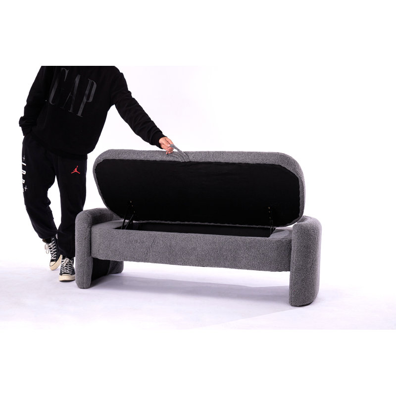 Repose-pieds rectangulaire large de 57 po Mailyn, Tissu gris, Gris