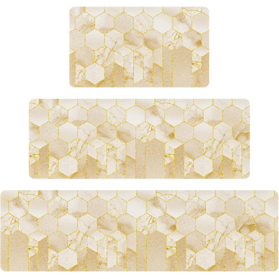 Tapis de cuisine résistant (ensemble de 3), tapis beige Honeycomb